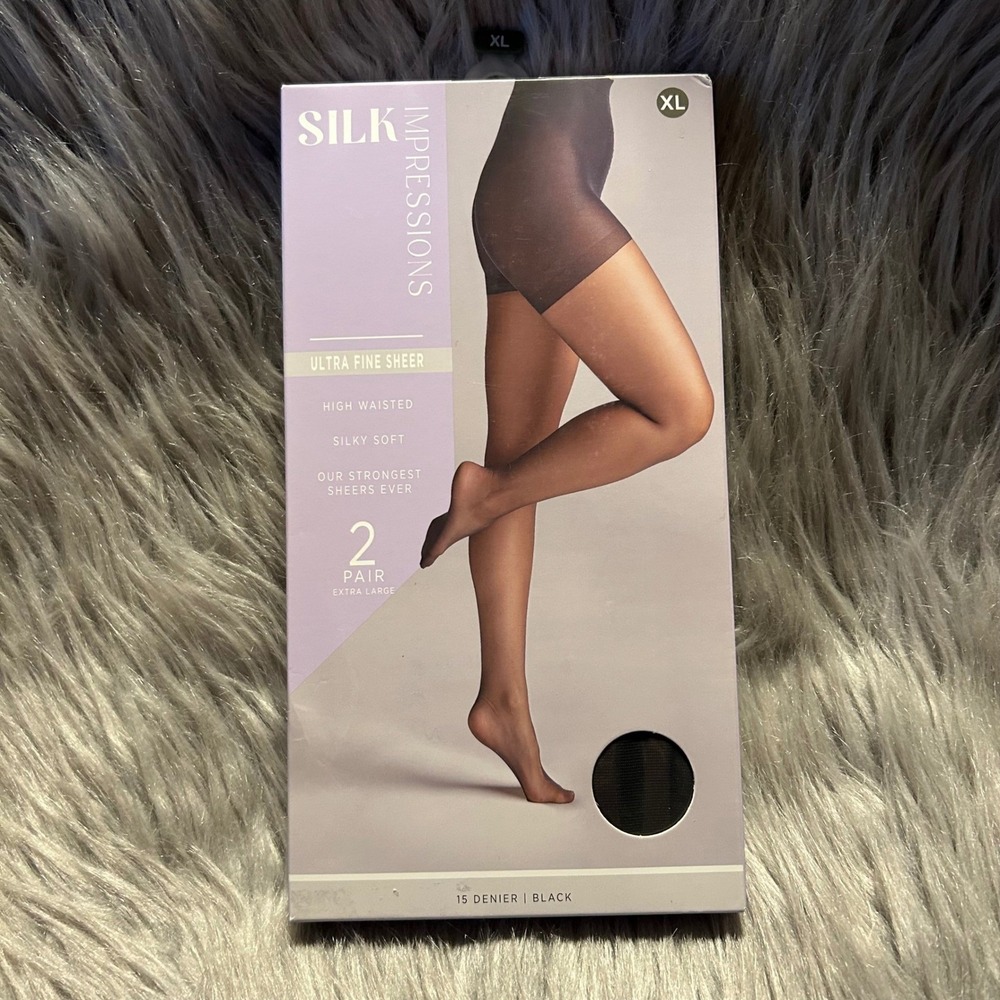 Silk Impressions Ultra Fine Sheer Tights Womens Size XL Black High Waist Silky